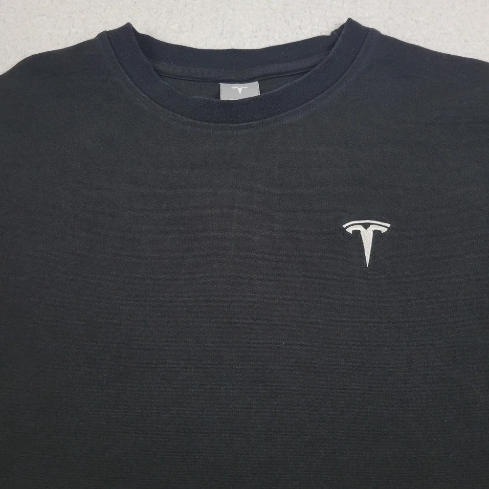 Tesla Sweater Mens Large Black Crewneck Logo Pullover Electric Car‎ Company USA